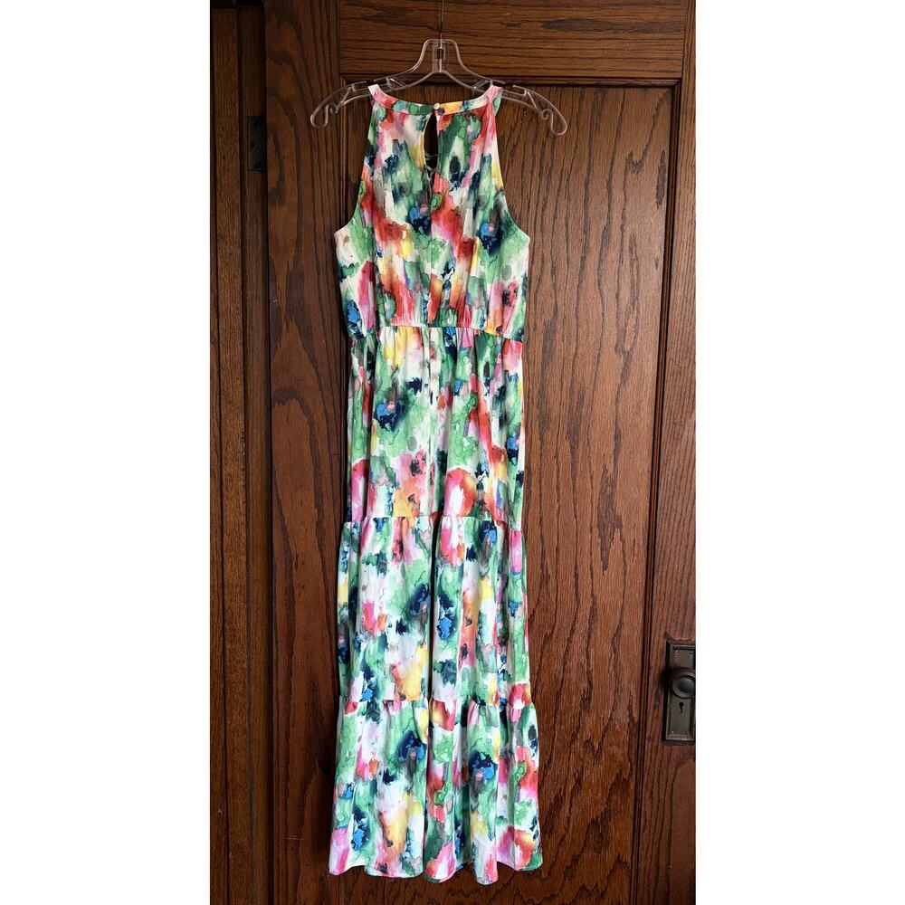 Stella and Julie Maxi Dress Women Medium Pink Green Abstract Floral Organic - Picture 2 of 10